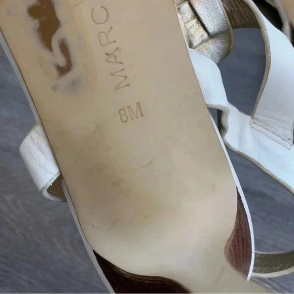 Marc Fisher Varika 2 White Leather Stiletto Sandals Heels Gold Detail: 8M - Picture 9 of 10